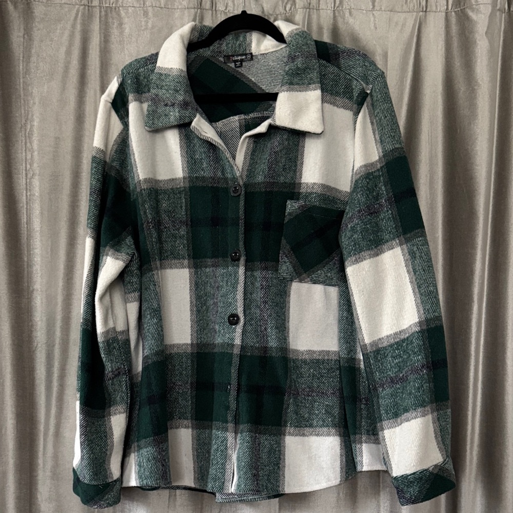 1Clique Green and White Plaid Shirt